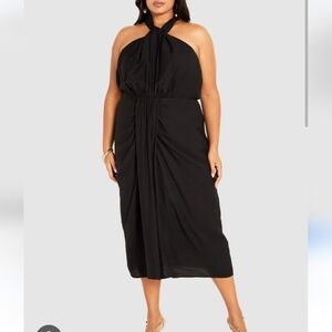 City Chic Briella Maxi Dress 14 NWT Black Sleeveless High Neck Draped Curvy